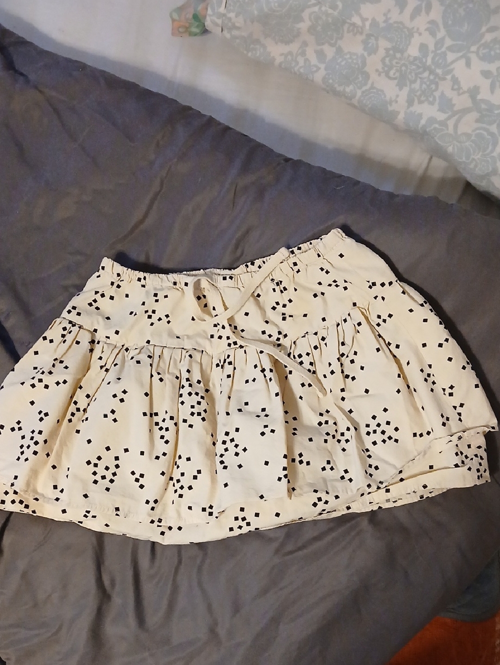 Crewcuts Cream A-Line Tiered Skirt with Black Dot Print